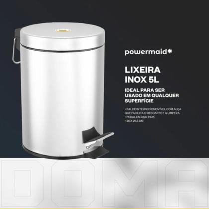 Imagem de Lixeira Em Aço Inox Premium 5 Litros Com Pedal Antiderrapante Cozinha e Escritórios/Copa