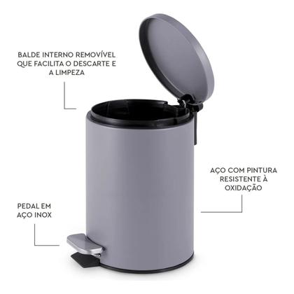 Imagem de Lixeira em Inox 3 Litros Cinza Com Pedal e Tampa Matte