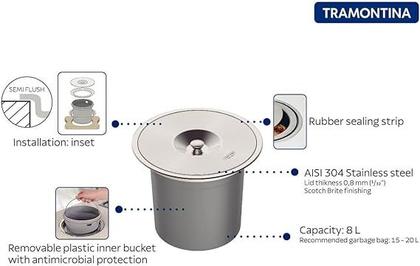 Imagem de   Lixeira Embutir Tramontina 5 Litros Clean Aço Inox Redonda