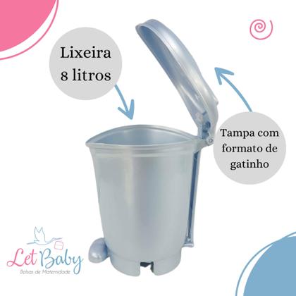Imagem de Lixeira gatinho infantil para bebê com pedal plastibrasil 8l