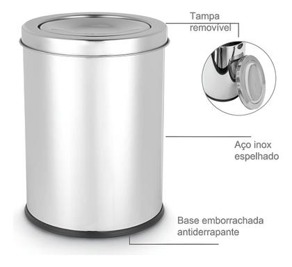 Imagem de Lixeira Inox 12 Litros Basculante Flip Top Powermaid  Para Cozinha e Banheiro
