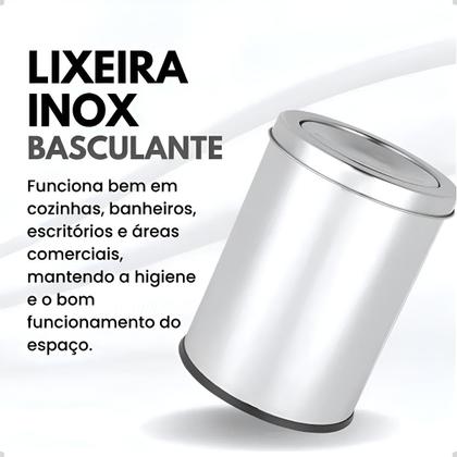 Imagem de Lixeira Inox 12 Litros Basculante Flip Top Powermaid  Para Cozinha e Banheiro