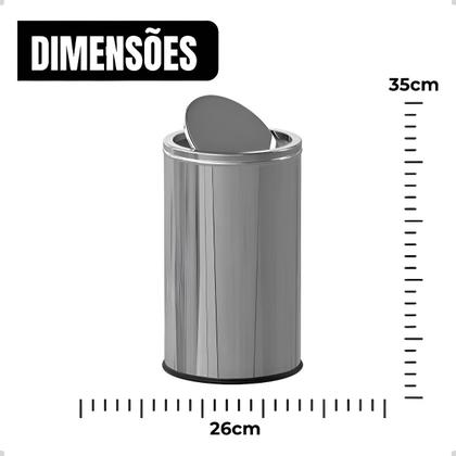 Imagem de Lixeira Inox 12 Litros Basculante Flip Top Powermaid  Para Cozinha e Banheiro