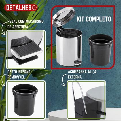 Imagem de Lixeira Inox Aço 5 litros C/ Pedal Cesto Interno Removivel Banheiro Cozinha