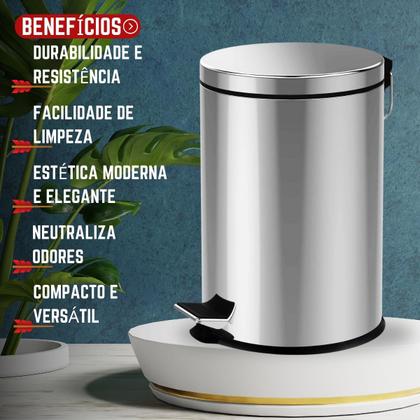 Imagem de Lixeira Inox Aço 5 litros C/ Pedal Cesto Interno Removivel Banheiro Cozinha