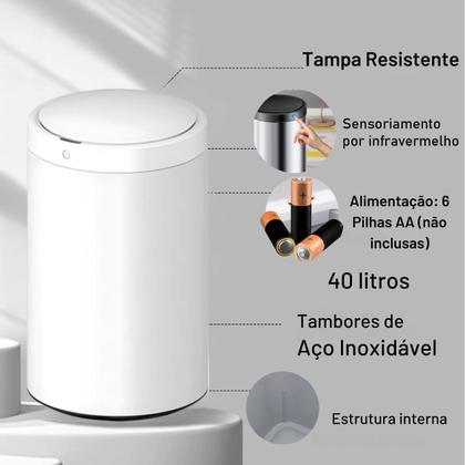 Imagem de Lixeira Inox Automática Grande Inox 40L. Sensor Inteligente