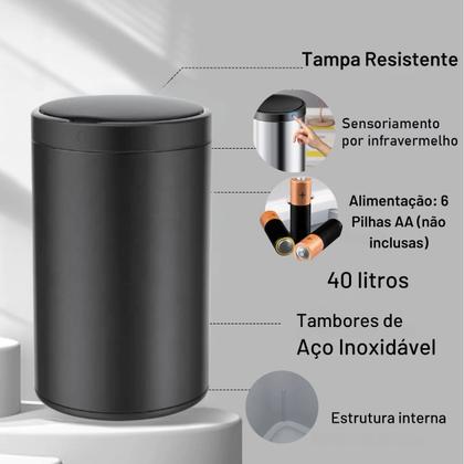 Imagem de Lixeira Inox Automática Grande Inox 40L. Sensor Inteligente