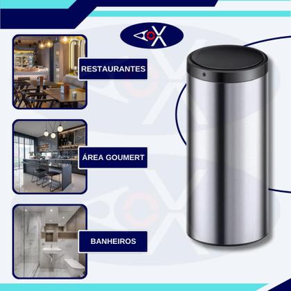 Imagem de Lixeira Inox Automática Redonda 50 Litros com Sensor de Proximidade Multiuso Grande