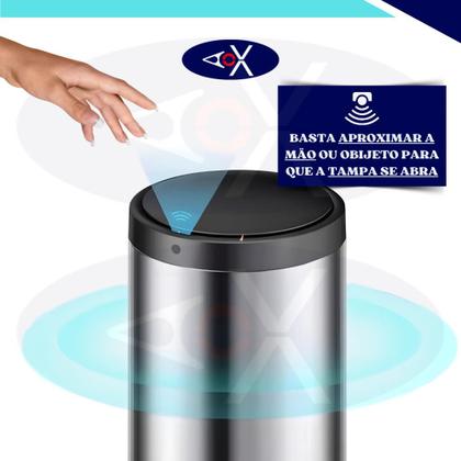 Imagem de Lixeira Inox Automática Redonda 50 Litros com Sensor de Proximidade Multiuso Grande