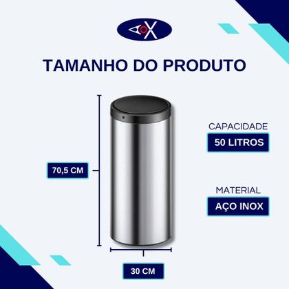 Imagem de Lixeira Inox Automática Redonda 50 Litros com Sensor de Proximidade Multiuso Grande