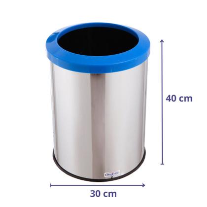 Imagem de Lixeira Inox Com Aro Plástico 30 Litros Lixo Recicláveis