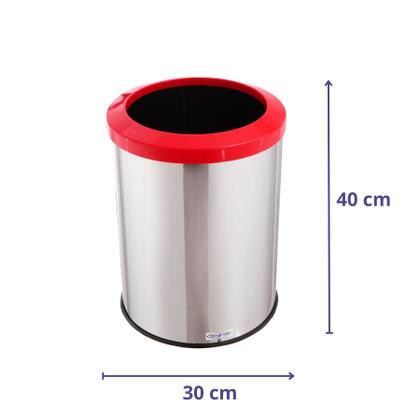 Imagem de Lixeira Inox Com Aro Plástico 30 Litros Lixo Recicláveis