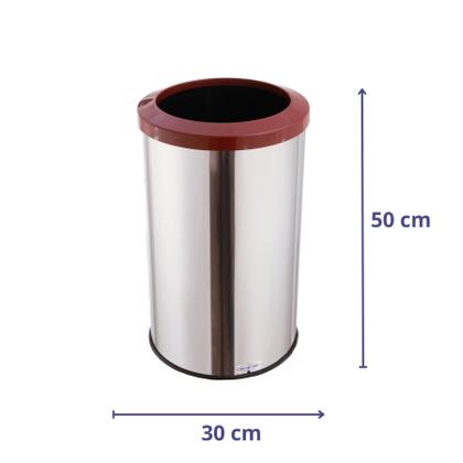 Imagem de Lixeira Inox Com Aro Plástico 35 Litro Cesto Lixo Reciclável