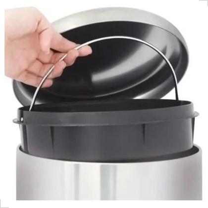 Imagem de Lixeira Inox Com Pedal E Balde Cesto Lixo Removível 12l Banheiro Cozinha Cor Cinza