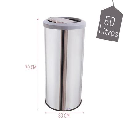 Imagem de Lixeira Inox Com Tampa Basculante Lixeira Grande 50 Litros