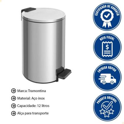 Imagem de Lixeira Inox Tramontina Com pedal Loop 12L Fechamento Softclose 94547/012