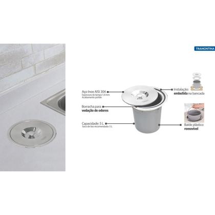 Imagem de Lixeira Inox Tramontina Embutir Clean 5lts
