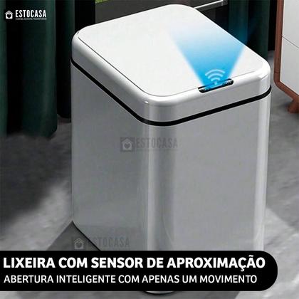 Imagem de Lixeira Inteligente 16 Litros Com Sensor Automático Abre E Fecha Banheiro Cozinha A Pilha Estocasa