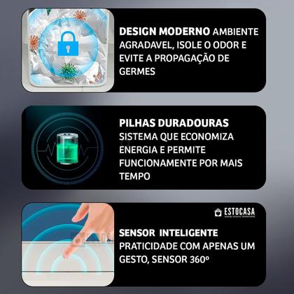 Imagem de Lixeira Inteligente 16 Litros Com Sensor Automático Abre E Fecha Banheiro Cozinha A Pilha Estocasa