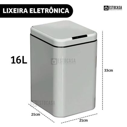 Imagem de Lixeira Inteligente 16 Litros Com Sensor Automático Abre E Fecha Banheiro Cozinha A Pilha Estocasa