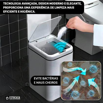 Imagem de Lixeira Inteligente 16 Litros Com Sensor Automático Abre E Fecha Banheiro Cozinha A Pilha Estocasa
