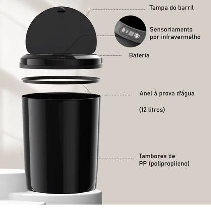 Imagem de Lixeira Inteligente Automática Modo Sensor Infravermelho 12l
