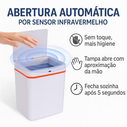 Imagem de Lixeira Inteligente Automática Recarregável 12L com Sensor de Movimento USB Cesto Lixo Cores Sortidas