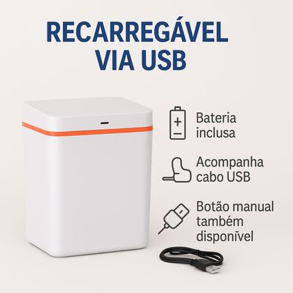Imagem de Lixeira Inteligente Automática Recarregável 12L com Sensor de Movimento USB Cesto Lixo Cores Sortidas