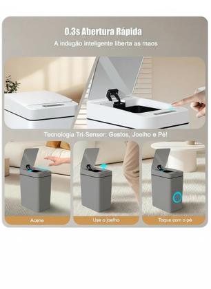 Imagem de Lixeira Inteligente Com Sensor Automática Banheiro Cinza Claro Lixeira Automática De 16 Litros