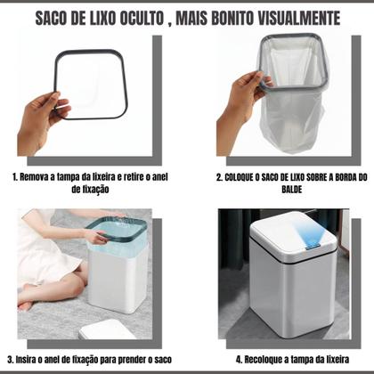 Imagem de Lixeira Inteligente Com Sensor Automática Banheiro Cinza Claro Lixeira Automática De 16 Litros
