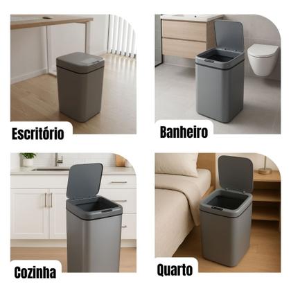 Imagem de Lixeira Inteligente Com Sensor Automática Banheiro Cinza Claro Lixeira Automática De 16 Litros