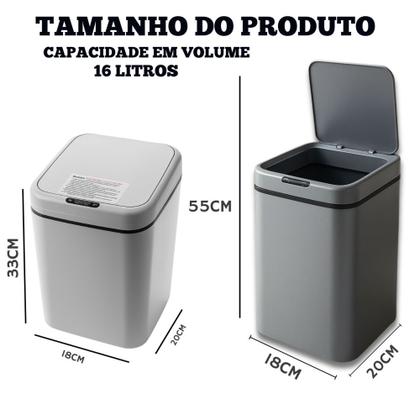Imagem de Lixeira Inteligente Com Sensor Automática Banheiro Cinza Claro Lixeira Automática De 16 Litros