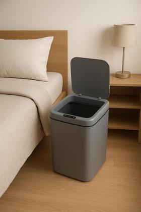 Imagem de Lixeira Inteligente Com Sensor Automática Banheiro Cinza Claro Lixeira Automática De 16 Litros