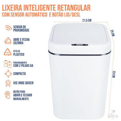 Imagem de Lixeira Inteligente Retangular 17L com Sensor Automático - Alira Home