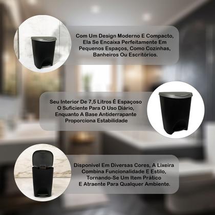 Imagem de Lixeira Lata De Lixo Com Pedal Plástica 15 Litros Colorida Reforçada Cesto Cozinha Banheiro