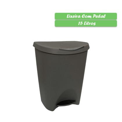 Imagem de Lixeira Lata De Lixo Com Pedal Plástica 15 Litros Colorida Reforçada Cesto Cozinha Banheiro