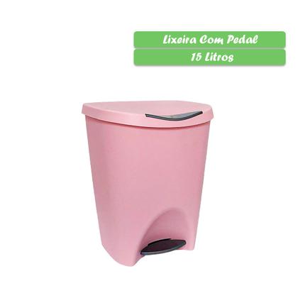 Imagem de Lixeira Lata De Lixo Com Pedal Plástica 15 Litros Colorida Reforçada Cesto Cozinha Banheiro