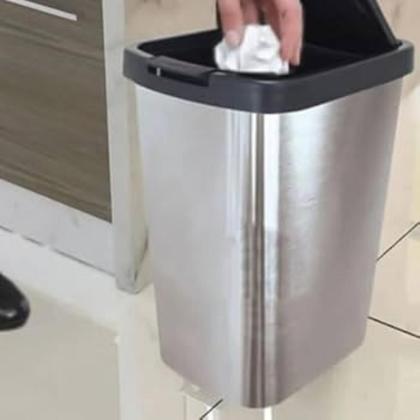 Imagem de Lixeira Lixinho 9 Litros Plástico Abertura Botão Click Automático Retangular Pia Banheiro Cozinha Lavabo 