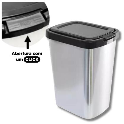 Imagem de Lixeira Lixinho 9 Litros Plástico Abertura Botão Click Automático Retangular Pia Banheiro Cozinha Lavabo 