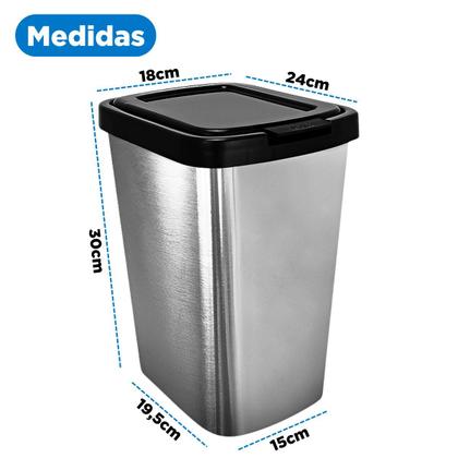 Imagem de Lixeira Lixinho 9 Litros Plástico Abertura Botão Click Automático Retangular Pia Banheiro Cozinha Lavabo 