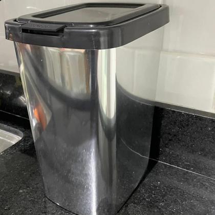 Imagem de Lixeira Lixinho 9 Litros Plástico Abertura Botão Click Automático Retangular Pia Banheiro Cozinha Lavabo 