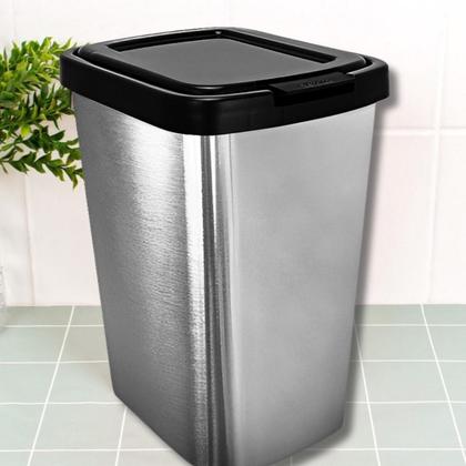 Imagem de Lixeira Lixinho 9 Litros Plástico Abertura Botão Click Automático Retangular Pia Banheiro Cozinha Lavabo 