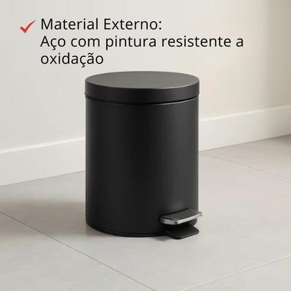Imagem de Lixeira Matte 5 Litros Preta Em Aço Inox Banheiro Cozinha
