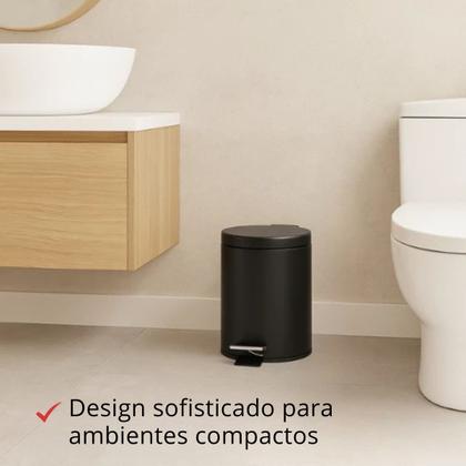 Imagem de Lixeira Matte 5 Litros Preta Em Aço Inox Banheiro Cozinha