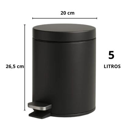Imagem de Lixeira Matte 5 Litros Preta Em Aço Inox Banheiro Cozinha