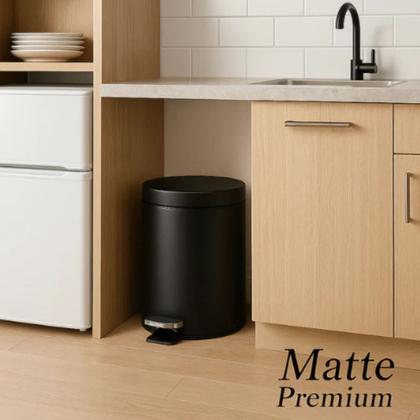 Imagem de Lixeira Matte 5 Litros Preta Em Aço Inox Banheiro Cozinha