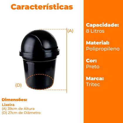 Imagem de Lixeira para Banheiro e Cozinha Basculante 8 Litros - Tritec