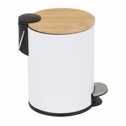 Imagem de Lixeira Pedal C/ Tampa Bambu 3 Litros Cesto de Lixo Banheiro Cozinha