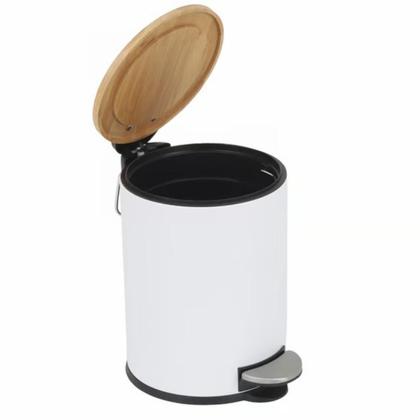 Imagem de Lixeira Pedal C/ Tampa Bambu 3 Litros Cesto de Lixo Banheiro Cozinha