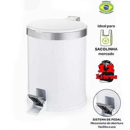 Imagem de Lixeira Pedal Cesto De Lixo Tampa 12 Litros Branca Cozinha Banheiro Viel